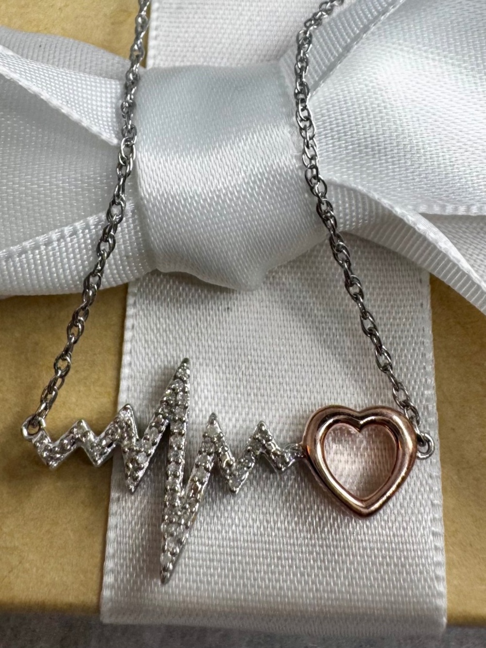 Natural Diamond Heartbeat Necklace in Sterling Silver and Rose Gold